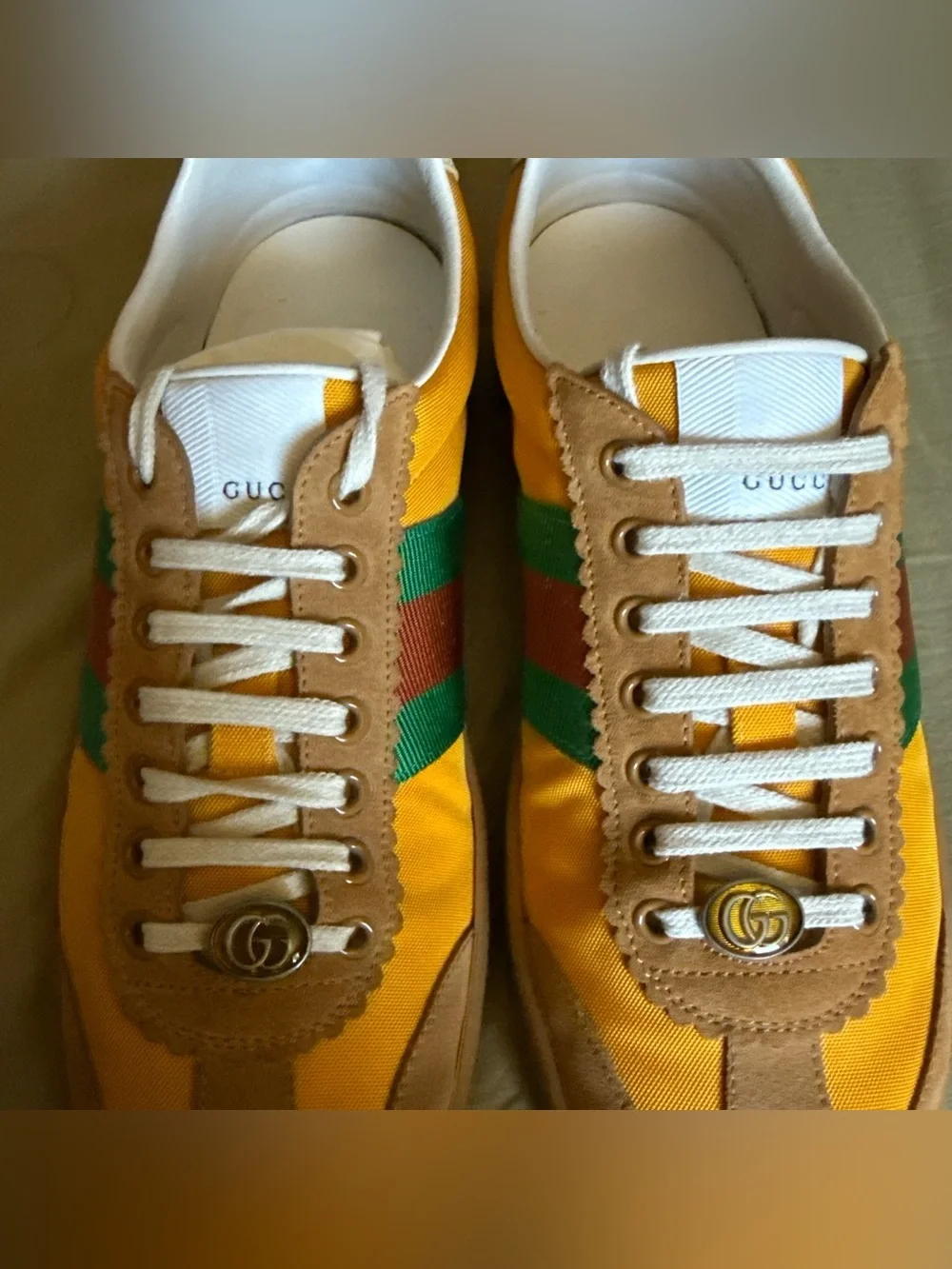 Gucci G74 Web Yellow Sneakers Men’s Size 8 Style 521682
